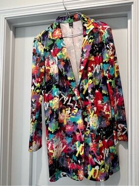 SHEIN Women’s Medium Vibrant Multicolor Painted Long Blazer